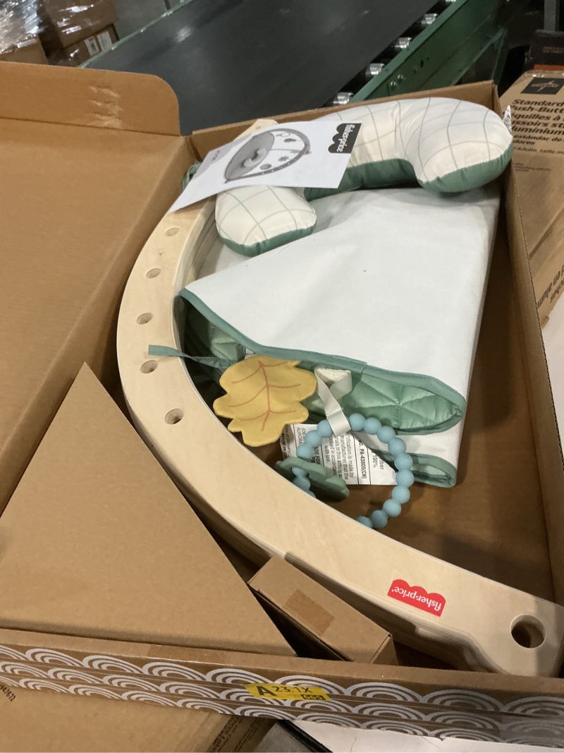 Condition photo showing Good Condition for Fisher-Price Wood Baby Playmat Lay & Play Deluxe Activity Gym with Wooden Frame & Tummy Time Sensory Toys for Newborns 0+ Months (Amazon Exclusive)