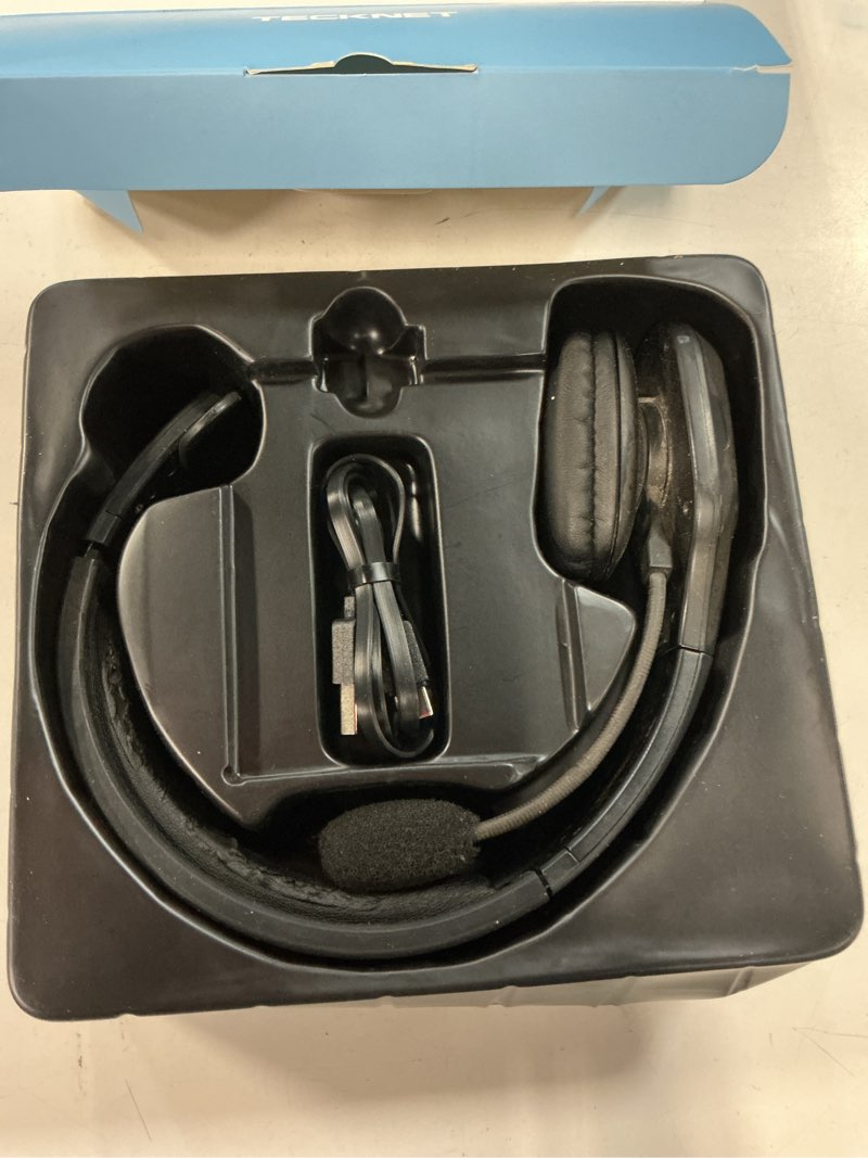 Condition photo showing As Is for tecknet trucker bluetooth headset, trucker bluetooth headphones with microphone ai noise canceling wireless on ear headset, hands free wireless headset for cell phone computer office home (black)