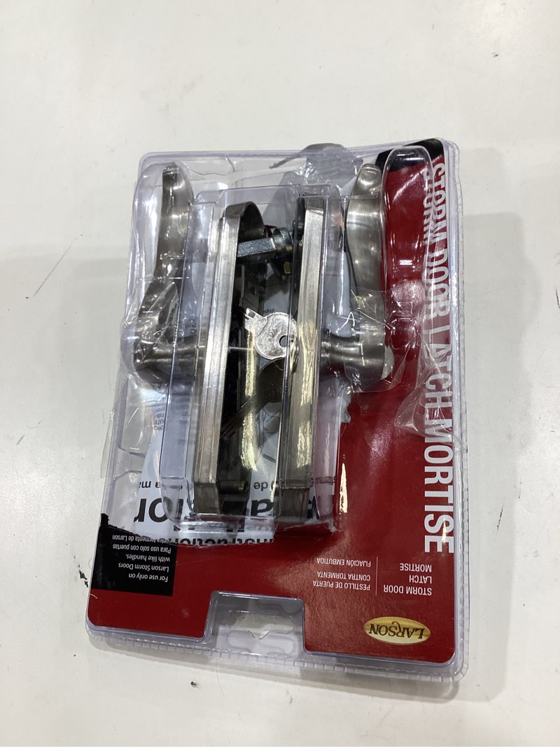 Condition photo showing As Is for larson m2 brush nickel silver zinc mortise latch 1 pk