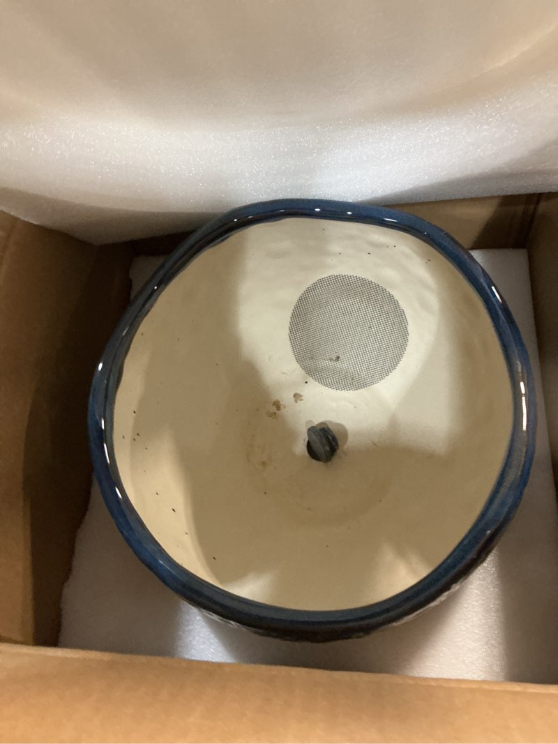 Condition photo showing New/Like New for 10 Inch Plant Pot - Ceramic Planter for Indoor Outdoor, Round Bonsai Pots, Decorative Flower Pots with Drainage Hole, Modern Unique Planters, House Decor, Home Gifts, Retro Blue 10.5 Inch Retro Blue