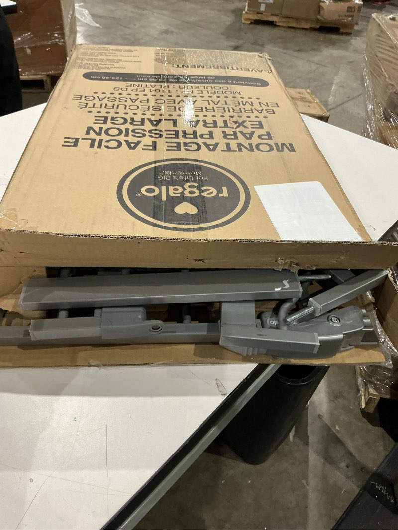 Condition photo showing Good Condition for regalo easy step 49-inch extra wide baby gate, includes 4-inch and 12-inch extension kit, 4 pack of pressure mount kit and 4 pack of wall mount kit, platinum platinum 29-49"w x 30"h