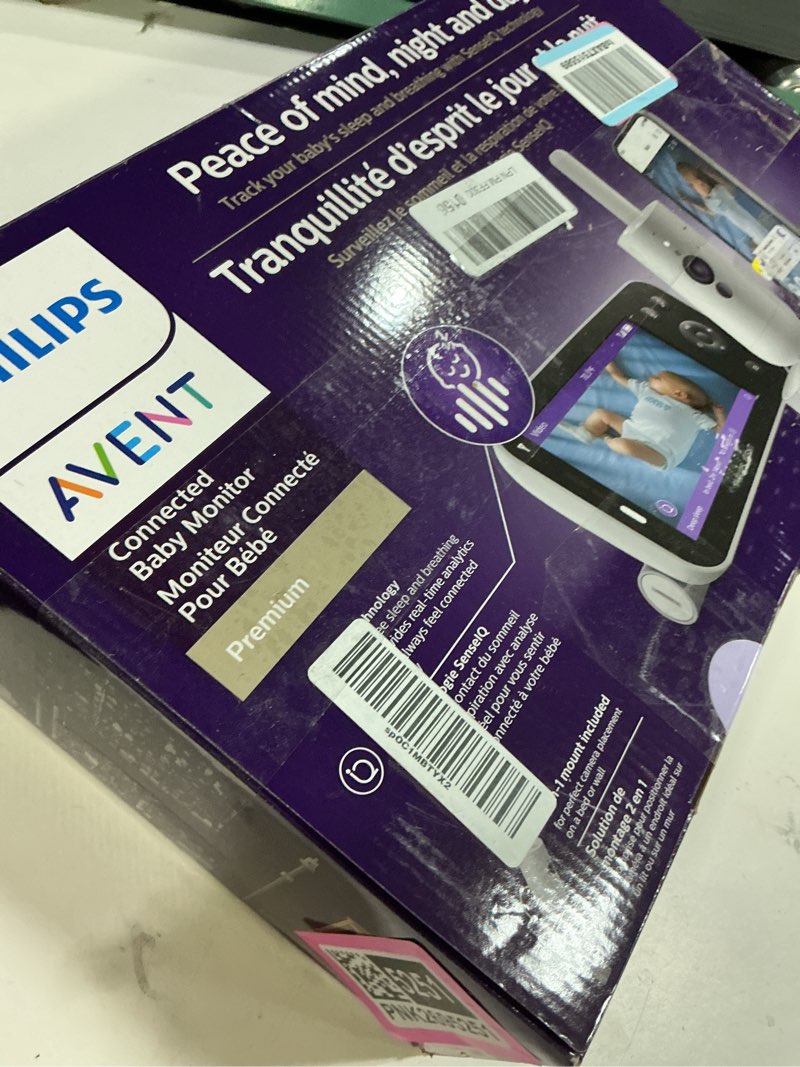 Condition photo showing As Is for Philips Avent Premium Connected Baby Monitor, Smart Baby Monitor with App, 1080p Camera, SenseIQ Sleep & Breathing Motion Tracking, Cry Detection & Translation, Two-Way Audio, Night Vision, SCD973/37