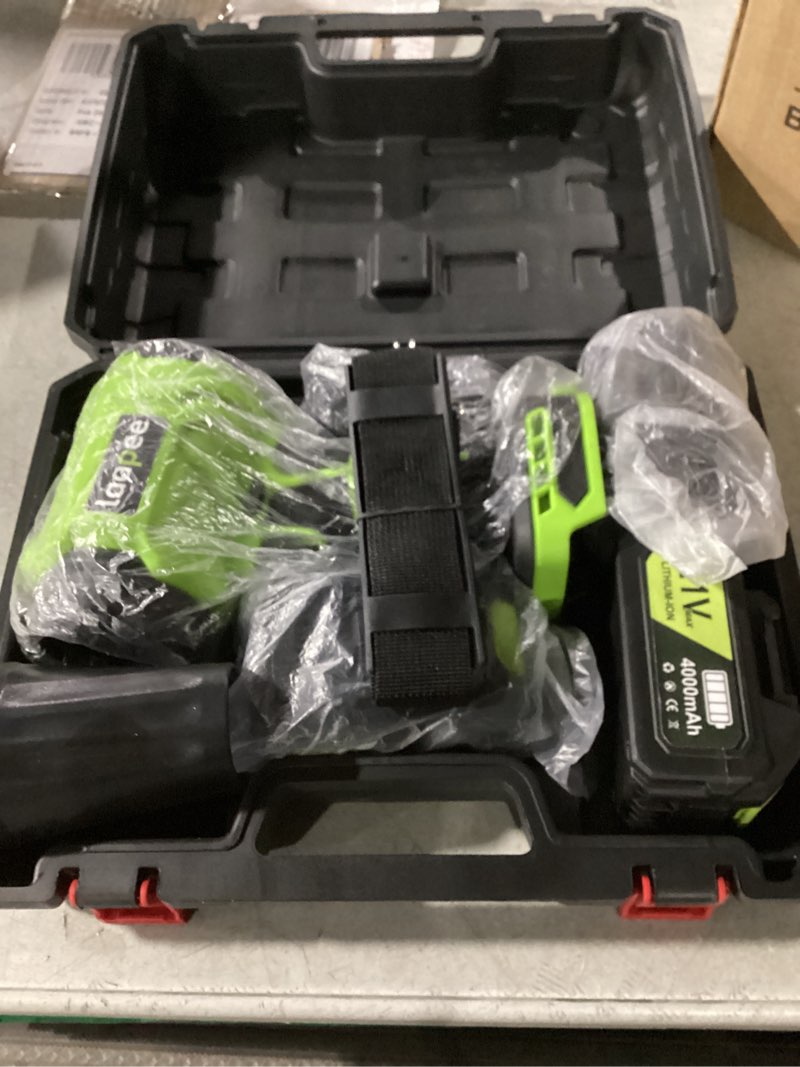 Condition photo showing As Is for Leaf Blower Cordless,Battery Powered 800,000 RPM Electric Leaf Blower with 2 x 4.0Ah Battery and Charger Handheld Blowers for Lawn Care,Dust,Snow,Car Blowing Water with 2 Extended Nozzle Green