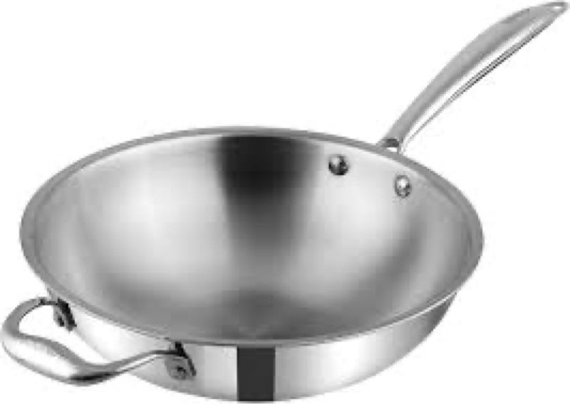 vinod platinum triply stainless steel wok with riveted sturdy handle -26cm, 3 liters, silver