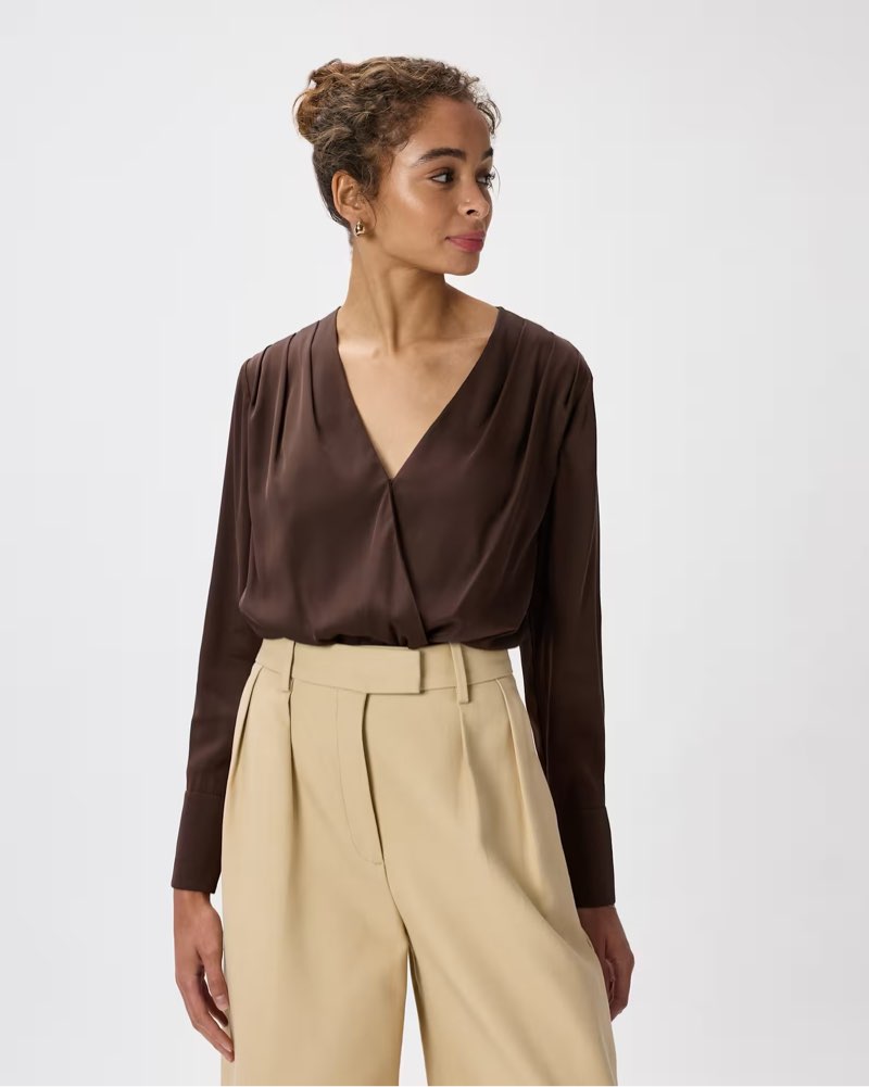 Quince Washable Stretch Silk Surplice Bodysuit S