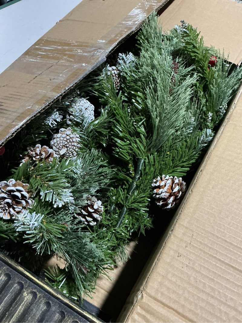 Condition photo showing Good Condition for Jin&Bao 4FT Potted Christmas Tree with 100 Lights, 2 Pack Artificial Xmax Tree Timer Function with Round Pine Cones & Red Berries, 3AA Battery Operated Christmas Decorations for Outdoor, Porch Frosted Tree 4FT-2 Pack