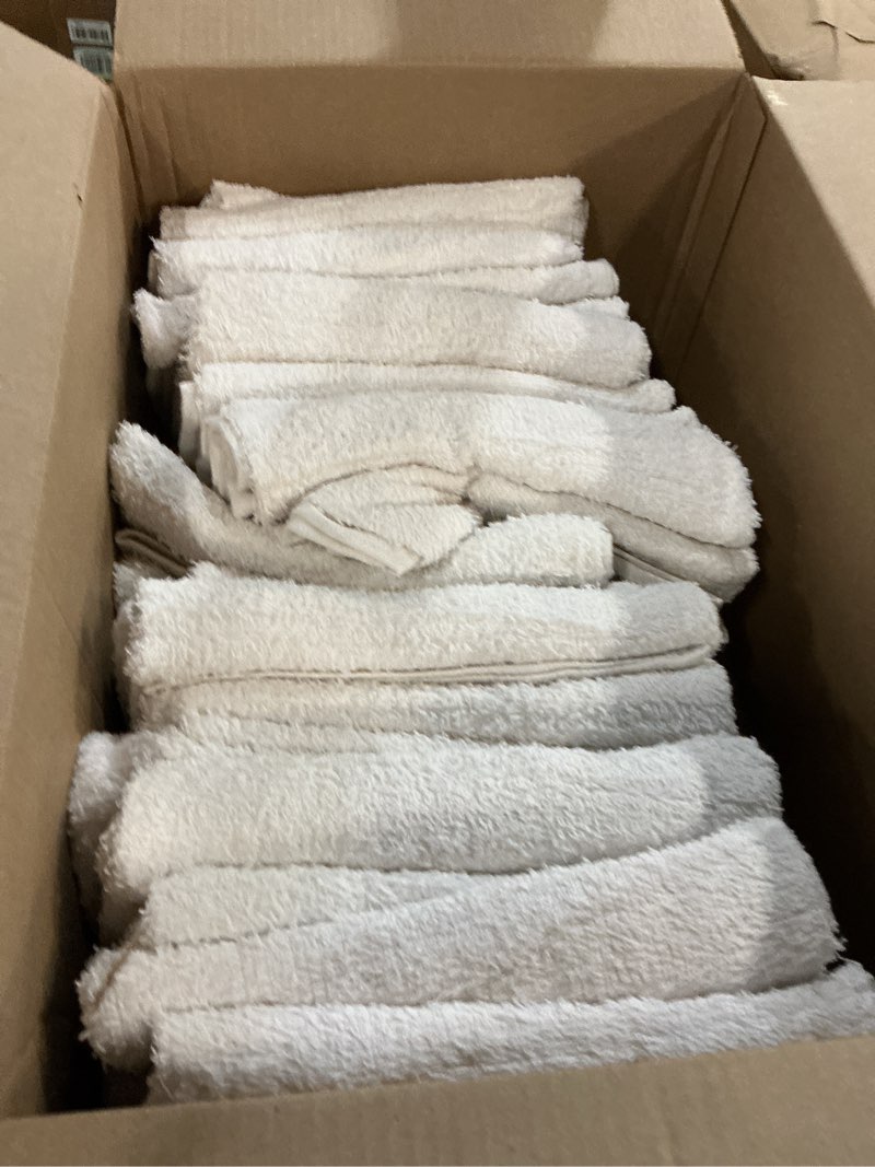 Condition photo showing As Is for 24 pack white 22x44 inch cotton bath towels - lightweight, quick drying, commercial grade 22x44 pack of 24 white