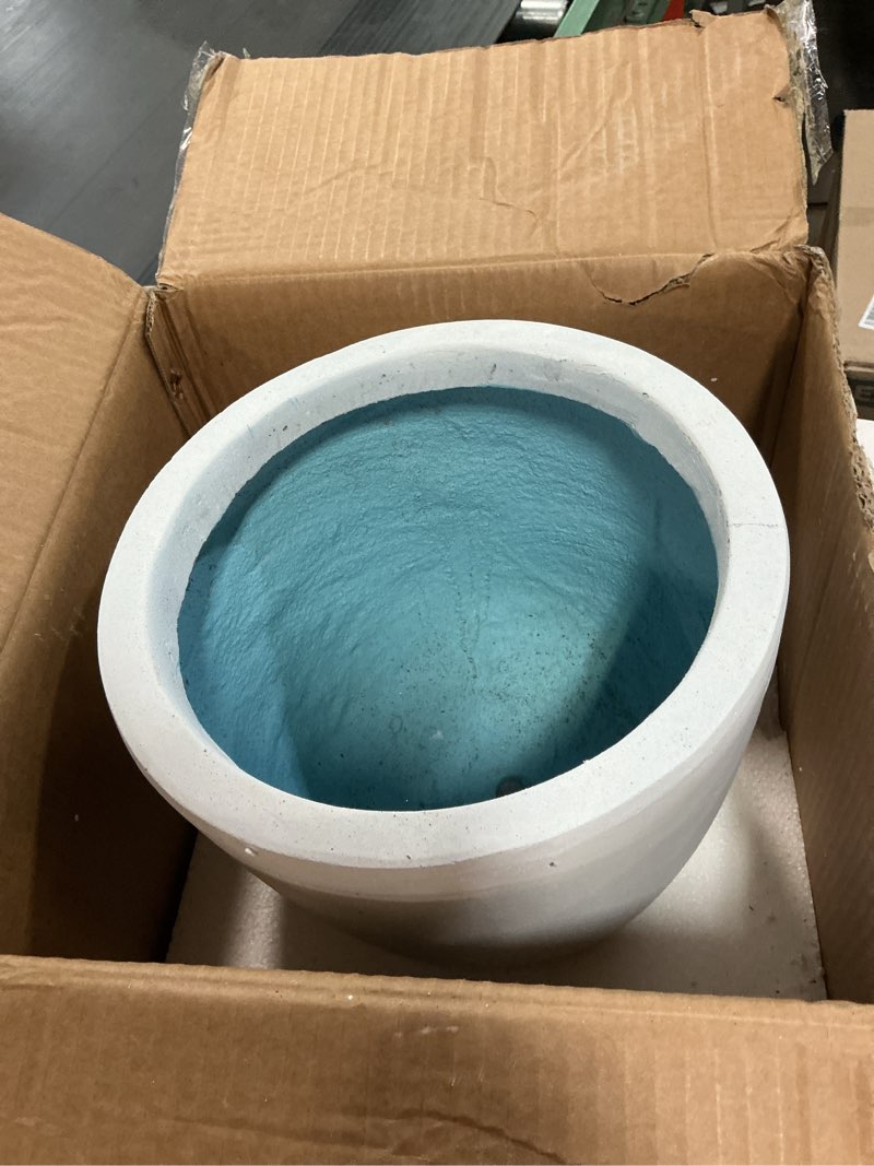 Condition photo showing Good Condition for Kante 10 Inch Dia Round Concrete Planter, Indoor Outdoor Large Plant Pot with Drainage Hole and Rubber Plug for Home Patio Garden, Pure White Pure White 10"W Planters