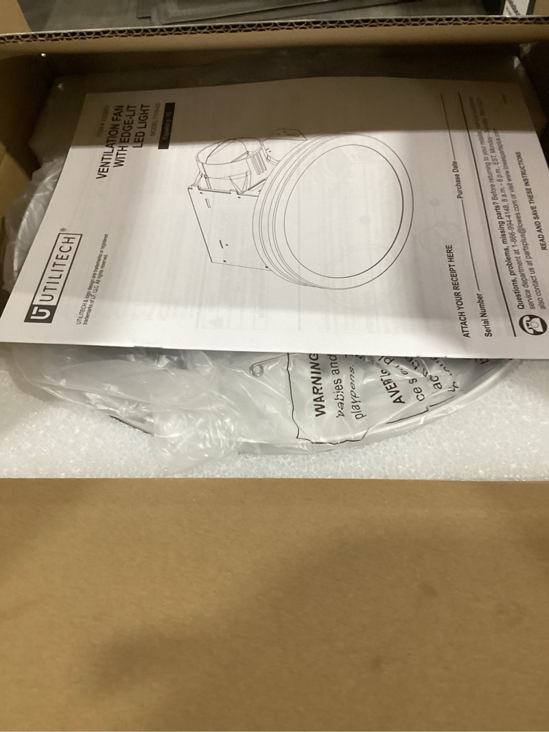 Condition photo showing New/Like New for utilitech ventilation fan 1.5-sone 100-cfm white decorative lighted bathroom fan, energy star