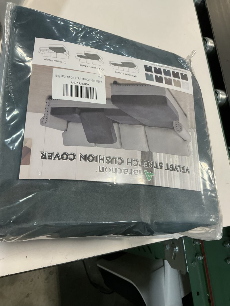 Condition photo showing New/Like New for Sectional Couch Cushion Covers 4 Pieces Velvet Separate L Shape Couch Cover Stretch Sofa Slipcover Washable Furniture Protector (3 Seater+1 Chaise,Peacock Blue) 3 Seater + 1 Chaise Peacock Blue