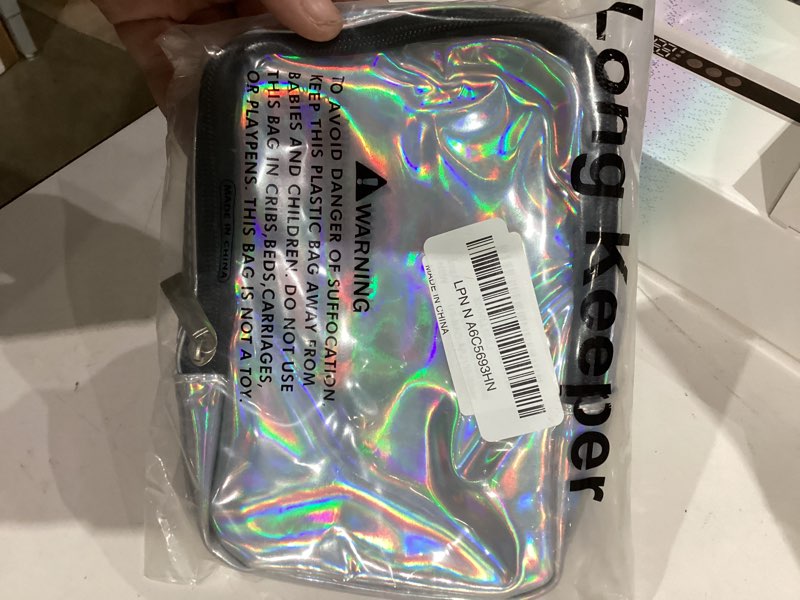 Condition photo showing New/Like New for Long Keeper Holographic Thigh Bag for Women Adjustable Carnival Leg Bag Colorful Fashion Rave Phone Holder for Party Travel (Silver)