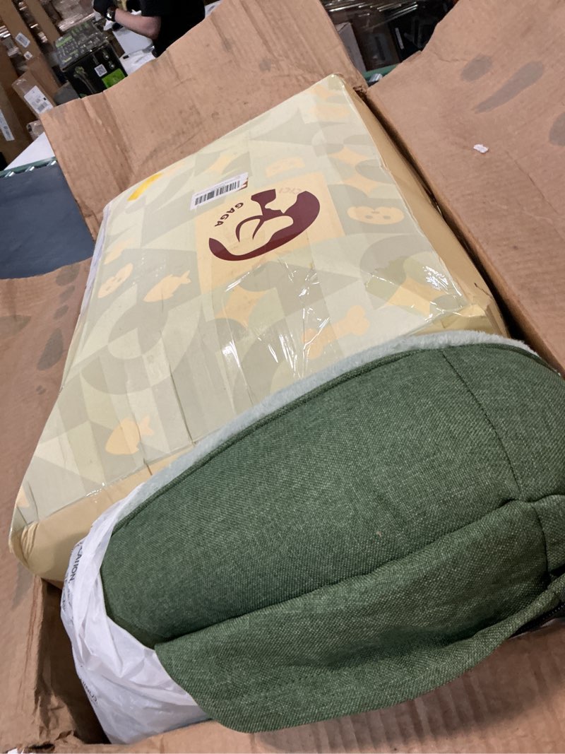Condition photo showing As Is for eheyciga orthopedic xxl dog bed for large sized dog, 52x41x8 inch extra large memory foam dog couch bed with sides, waterproof liner & washable removable cover, bolster pet sofa, green 52x41x8 green