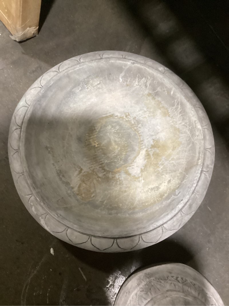 Condition photo showing As Is for traditional column 27-in H Pre Aged Concrete Complete birdbath