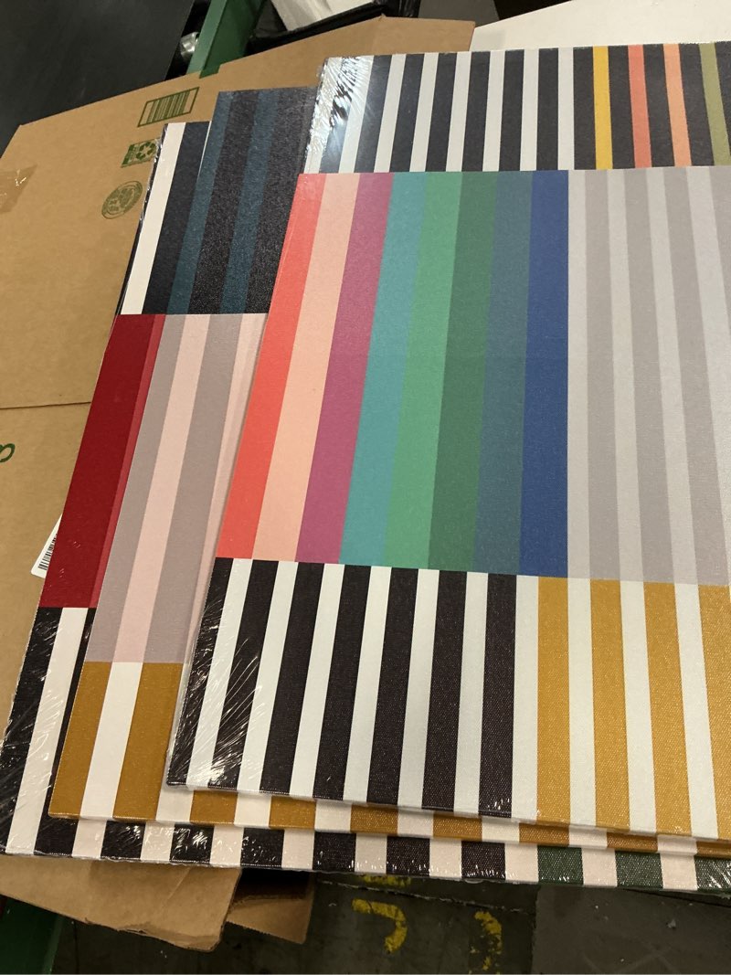 Condition photo showing Good Condition for 3pcs abstract stripes canvas wall art mid century modern wall decor pictures colorful simple line posters prints for living bedroom office home decoration ready to hang modern medieval stripes 24"l x 16"w-canvas