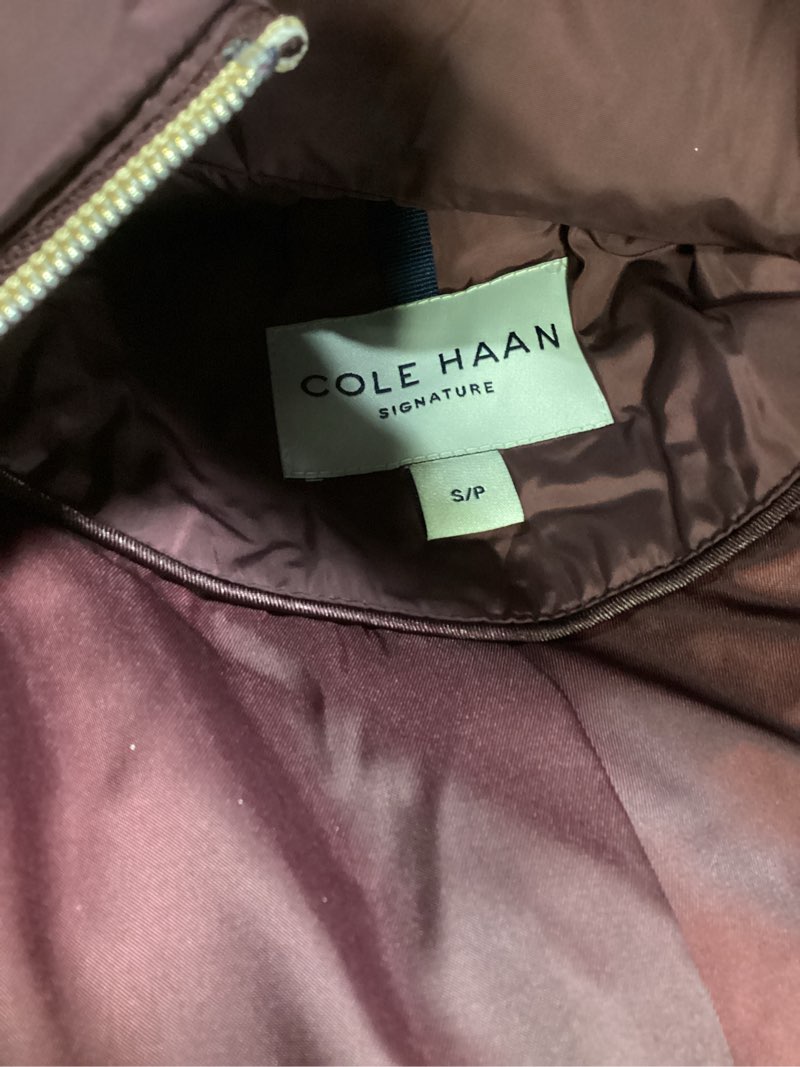 Condition photo showing Good Condition for Cole Haan Women's Taffeta Down Coat with Bib and Set in Hood Small Merlot