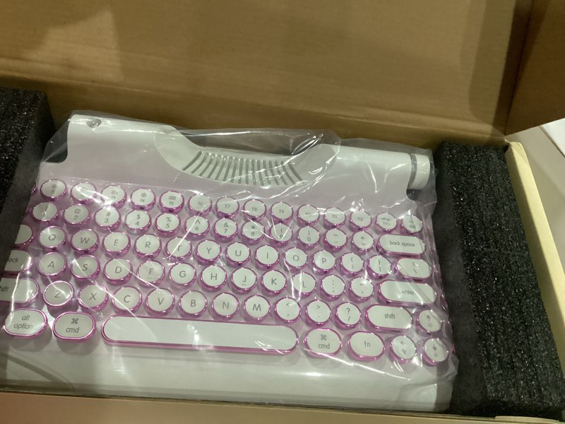 Condition photo showing Brand New for RYMEK Typewriter Style Mechanical Wired & Wireless Keyboard with Tablet Stand, Bluetooth Connection (White)