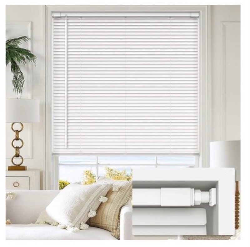 lazblinds no tools-no drill 1" vinyl horizontal mini blinds, cordless blinds for windows, custom cut to size light filtering horizontal window blinds, white