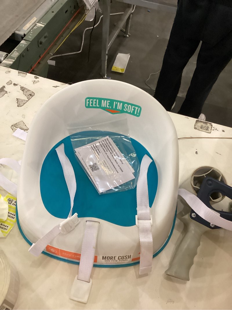 Condition photo showing As Is for Prince Lionheart Baby Booster Squish Seat for Dining Table, Soft Seat with 3-Point Harness and Dual-Strap System for Toddler Blue