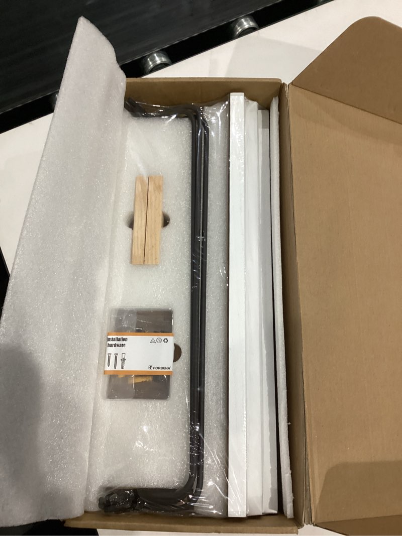 Condition photo showing Good Condition for forbena white floating shelves bathroom shelves over toilet set of 3, bathroom organizers and storage shelves wall mounted, modern wood corner wall shelf for bedroom closet -white and dark grey 17 inch white and grey