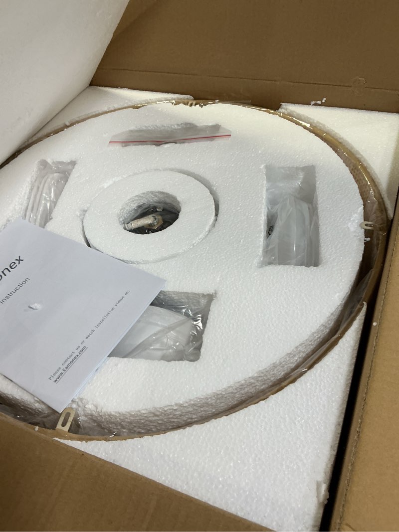 Condition photo showing New/Like New for 18W LED 20” Dimmable DC Drum Boho Caged Dimmable Ceiling Fan with Light Fixture,Fandelier with Remote Control, 3 Blades Small Cage Round Small Ceiling Fan for Indoor Room Kitchen Bedroom Dark brown