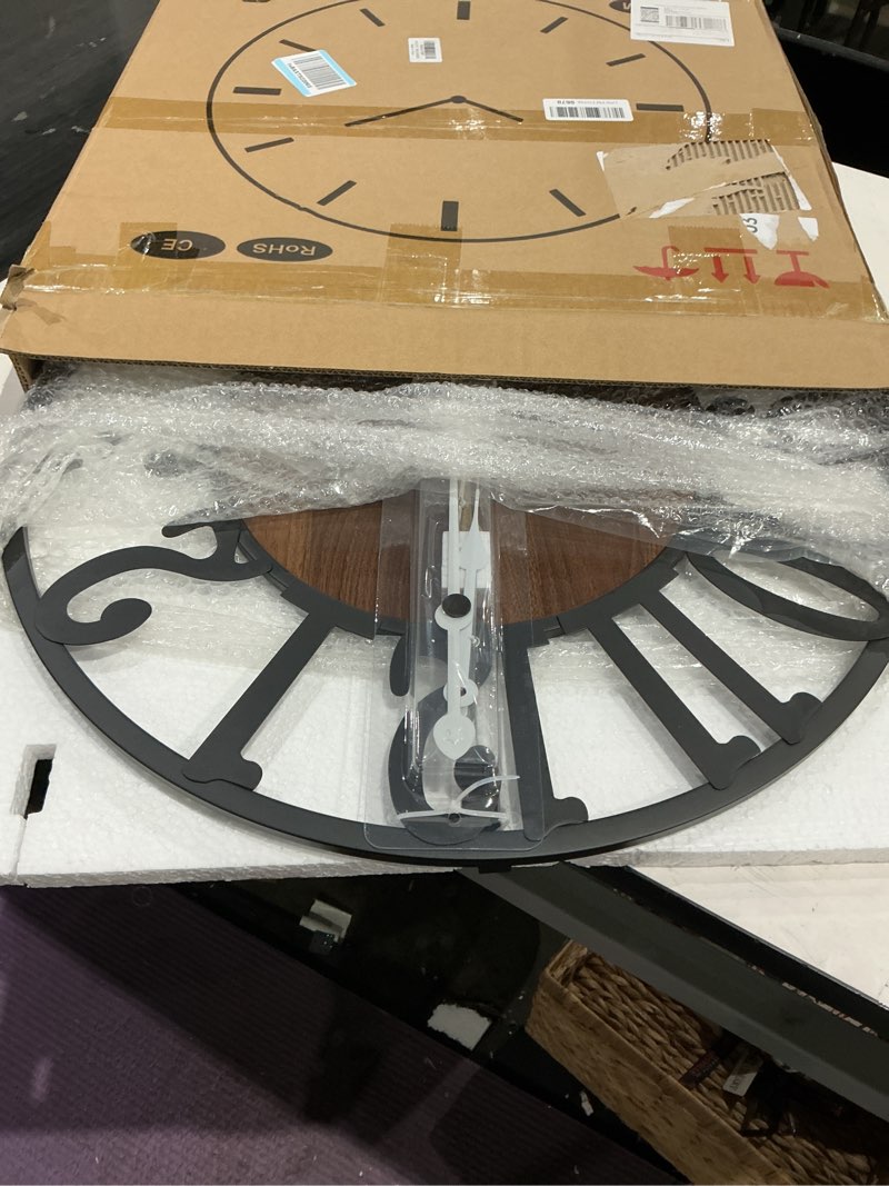 Condition photo showing Good Condition for vantic 24 inch large wall clock, arabic numeral wood oversized wall clocks for living room decor, farmhouse, bedroom and kitchen, completely silent, non ticking, battery operated black-ironwood-arabic 24 inch