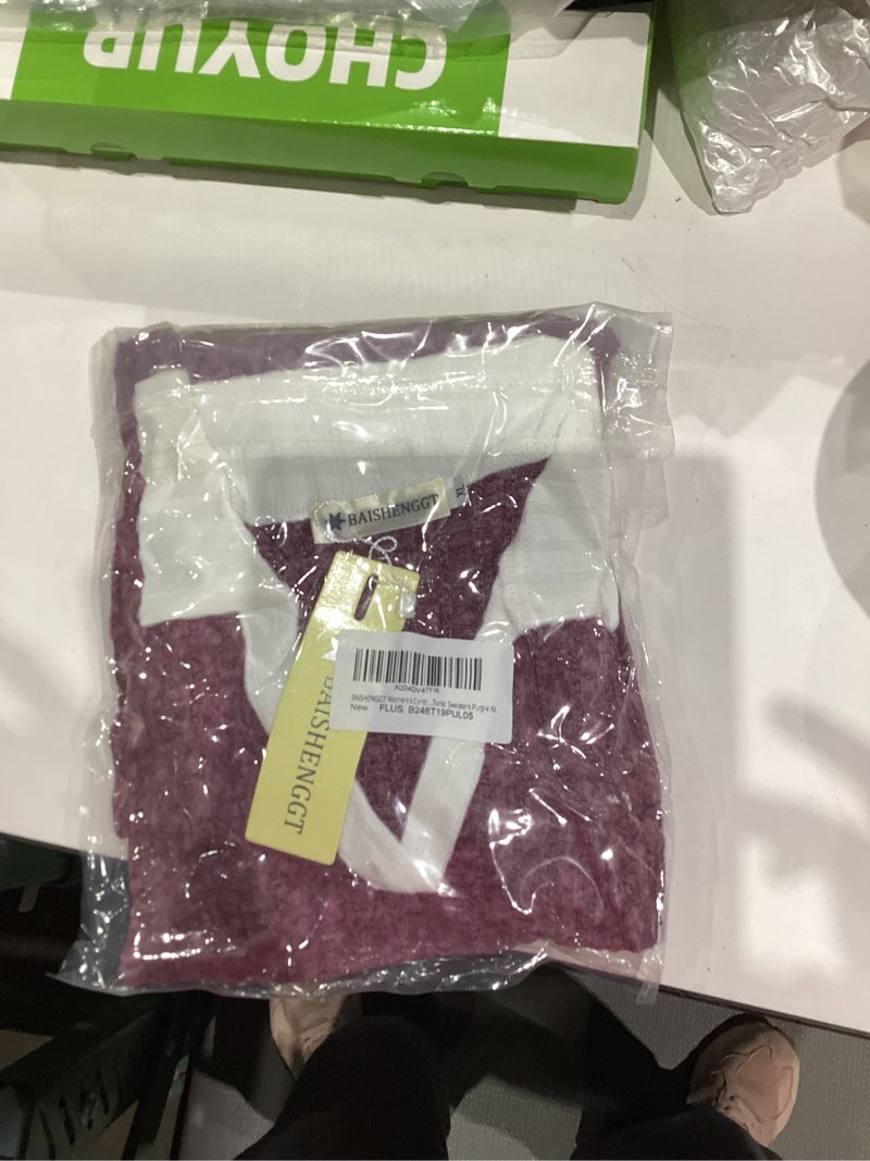 Condition photo showing New/Like New for BAISHENGGT Women's Contrast Collared Shirts Casual Long Sleeve Ribbed Fall Tops Lightweight Tunic Sweaters X-Large Purple