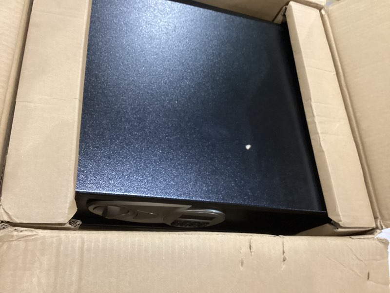 Condition photo showing As Is for Amazon Basics Steel Security Safe and Lock Box with Programmable Electronic Keypad, Secure for Cash, Jewelry, Documents, Black, 0.7 Cubic Feet, 16.9-x-14.6-x-7.1-inches (WxDxH)