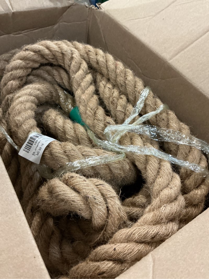 Condition photo showing As Is for jute rope natural jute manila rope nautical hemp rope twisted natural thick heavy duty ropes for crafts, bundling,anchor, hammock, nautical, tug of war, railings,decorate (1-1/2 in x 50 ft) 1 1/2 inch x 50 feet