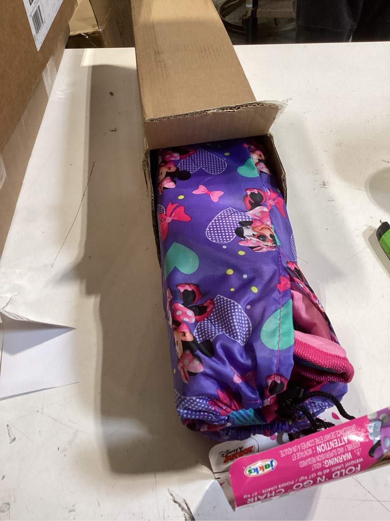 Condition photo showing Good Condition for jakks pacific minnie camp chair for kids, portable camping fold n go chair with carry bag, minnie - bows