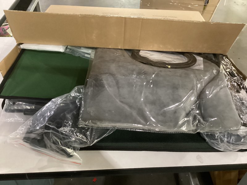 Condition photo showing As Is for large heated cat house for outside with dampless deck, highly elevated, exit-only door, waterproof insulated outdoor cat shelter for feral stray barn cat army green 27.5"x24.4"x24.8"