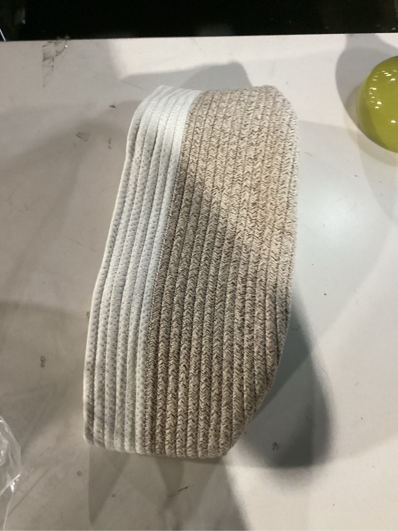 Condition photo showing Good Condition for Large Cotton Rope Basket Blankets Basket Living Room 22"x14" Toy Baskets for Kids Rope Storage Basket for Nursery Woven Laundry Baskets for Clothes Towels Baby Toy Storage round white brown white and brown