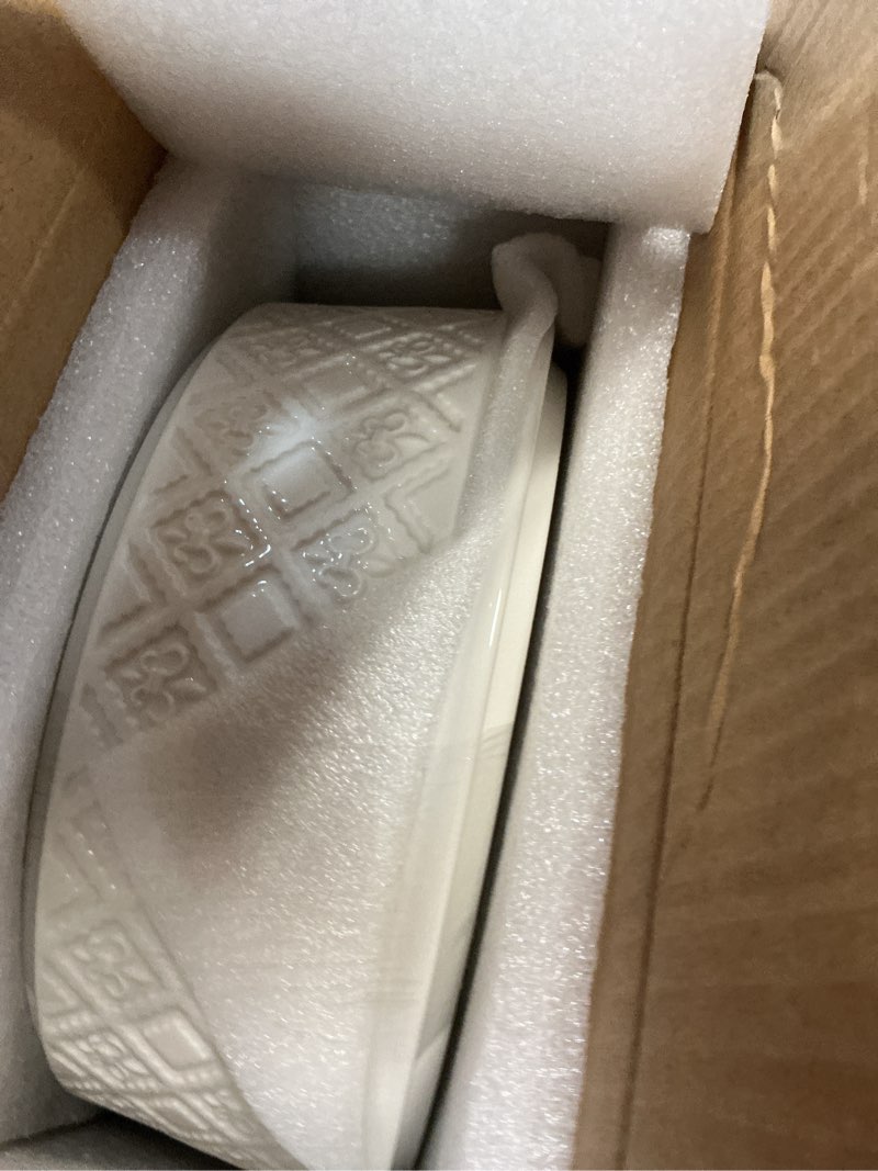 Condition photo showing New/Like New for large tortilla warmers with lid, embossed ceramic tortilla holder servers oven safe - taco tuesday, taco bar, 8.8 inch microwavable food storage container, bread warmer pancake warmer, white