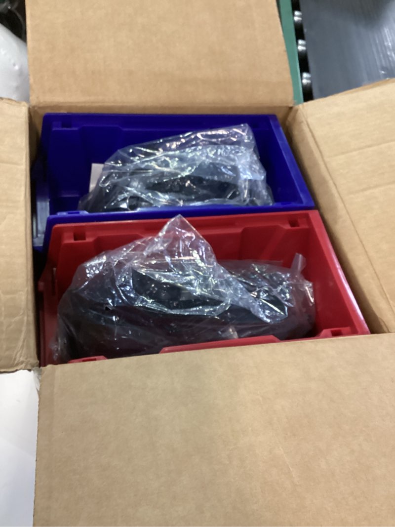 Condition photo showing Good Condition for Stackable Storage Bins 12 Pack (11x5x5 Inch), Plastic Stackable Storage Organizer Bins Wall Mounted Hanging Samll Parts Bin for Garage, Workbench & Office (Blue & Red) 11x5x5 inch Blue & Red 12pack