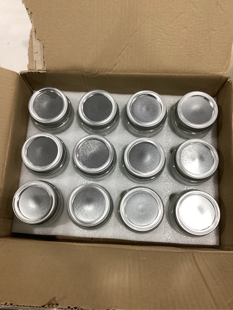 Condition photo showing As Is for Amzcku 8 oz Vintage Mason Jars with Lids, Regular Mouth Canning Jar, Safe For Storage, Canning, Pickling, Preserving, Fermenting, DIY Crafts & Decor 12 Pack 8 Oz-12 pack