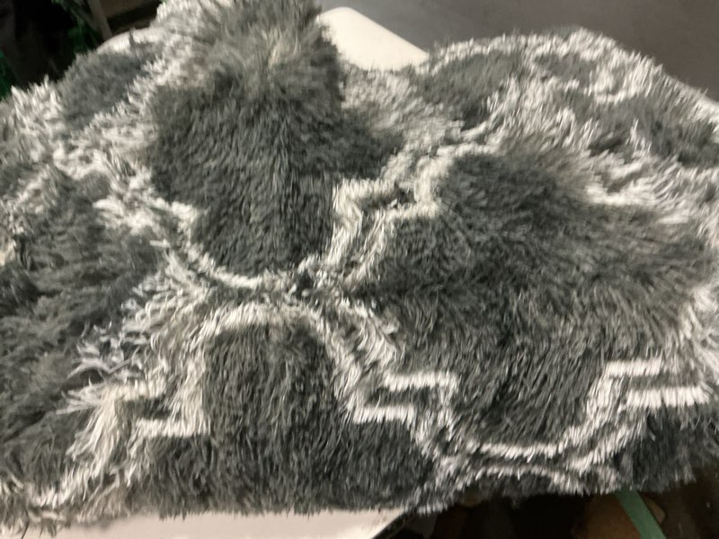 Condition photo showing As Is for 8x10 Area Rugs for Living Room, Fluffy Shag Rugs for Bedroom, Non-Slip Indoor Carpet for Kids Room, Nursery, Home Decor, Geometric, Dark Grey/White Dark Grey/White 8' x 10' (Rectangular)