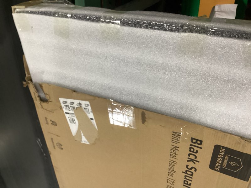 Condition photo showing Good Condition for Joy&Grace Large Square Ottoman Tray for Living Room and Coffee Table 22 Inch Decorative Acacia Wood Serving Tray with Handles for Breakfast in Bed, Dinner Food Kitchen TV (Black, 22" x 22" x 2") Black 22" x 22" x 2"