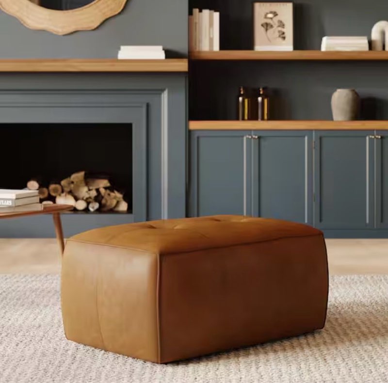 Poly and Bark Capa Saddle Tan Leather Ottoman (40.3 x 28 x 20.5 inch) 