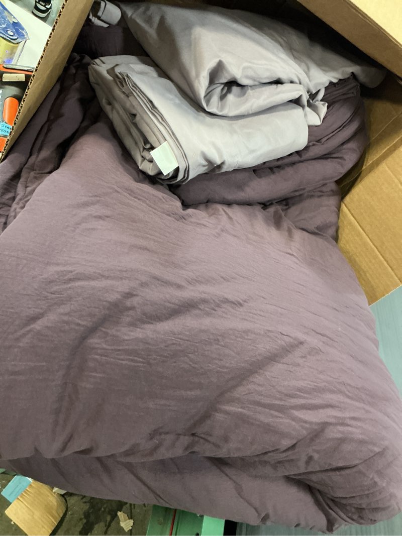 Condition photo showing As Is for wrensonge queen comforter set - 3 pieces prewashed deep purple comforter soft lightweight for all seasons,down alternative comforters queen size with 2 pillow shams
