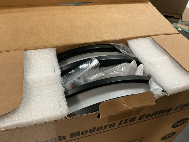 Condition photo showing Good Condition for 50W 5600lm Bright LED Ceiling Lights Matte Black, 16Inch Large Flush Mount Ceiling Light Fixture with 5 Color Temperatures, Dimmable Modern Kitchen Light Fixture Ceiling for Living Room Bedroom 2-Pack Matte Black-5CCT-2 16 inch