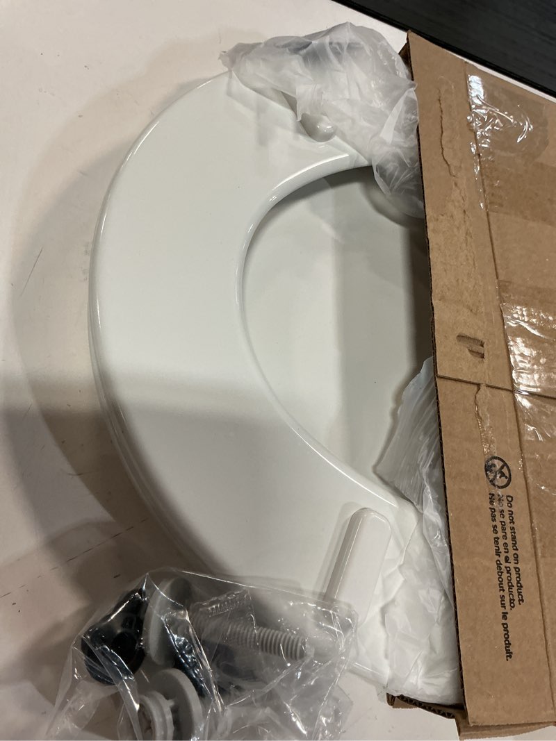 Condition photo showing As Is for Bemis 500EC Durable Wood Toilet Seat with Easy Clean Hinges, Made in USA, Round, White 1 Seat Round