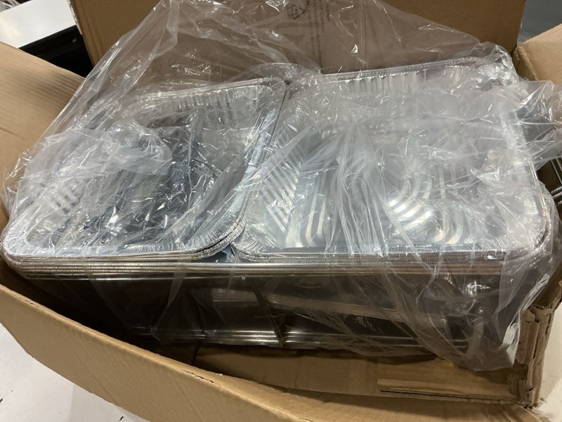 Condition photo showing New/Like New for large full size 33-pcs disposable chaffing buffet with-covers, utensils, fuel cans – premium chafing dish set for events, parties, catering