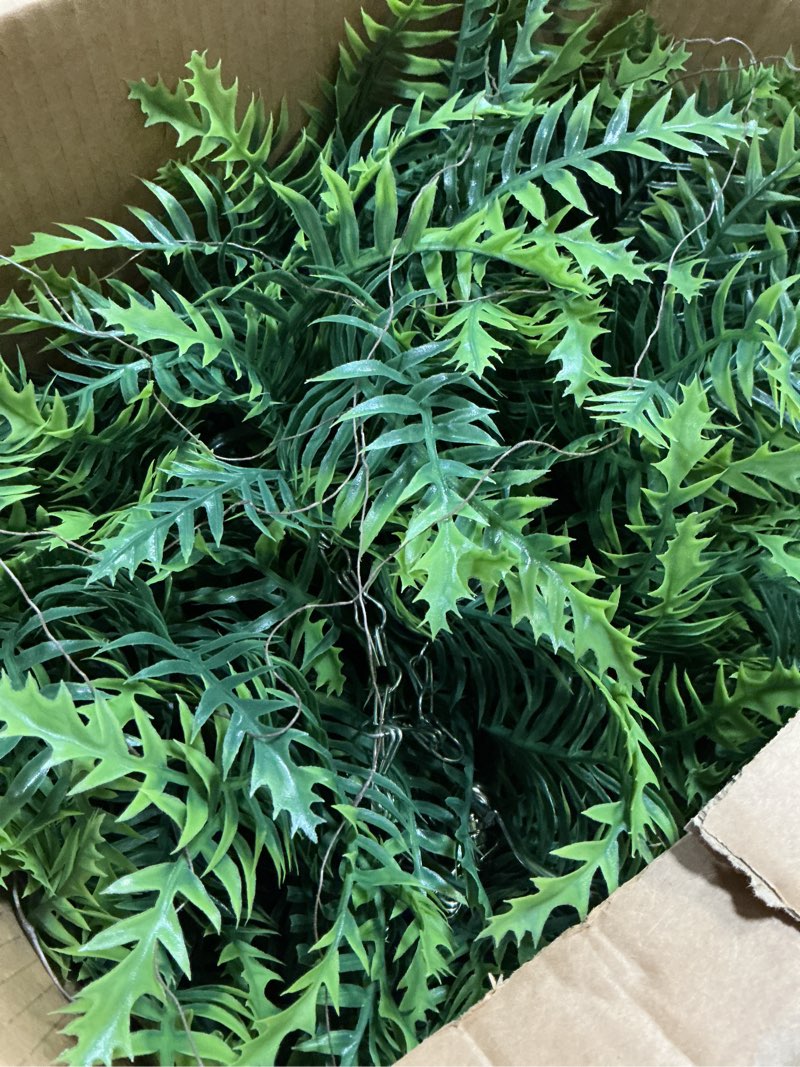 Condition photo showing Good Condition for qianyun artificial hanging boston ferns – 2 pack large faux fern bushes, uv resistant outdoor hanging plants for front porch, patio, and indoor décor green