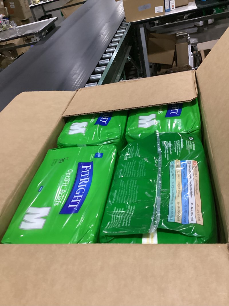 Condition photo showing New/Like New for fitright adult diapers, ultra heavy absorbency, m (waist size 32in-44in), 80 count, optifit incontinence briefs for men and women, disposable, moisture-wicking, leak protection,