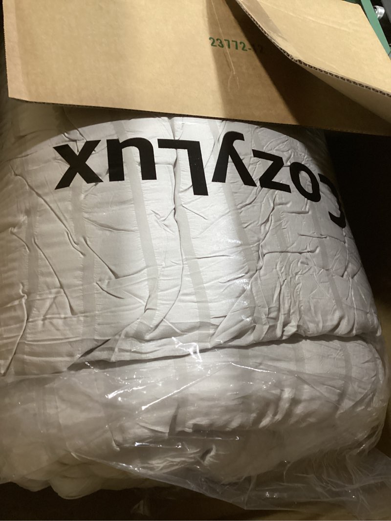 Condition photo showing Good Condition for CozyLux King Size Comforter Set Beige Seersucker 7 Pieces Bed in a Bag King Comforter Set with Sheets, Luxury Soft Bedding Set with Down Alternative Comforter, Sheets, Pillowcases & Shams All Seasons Beige King