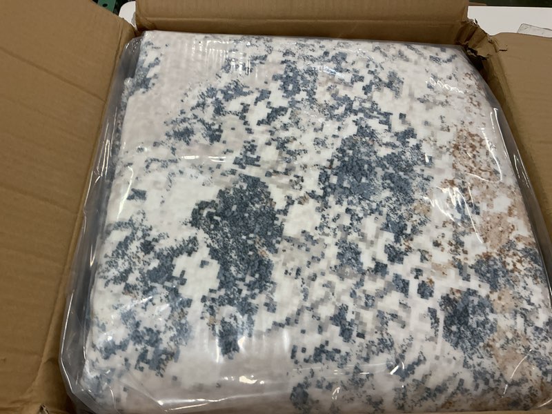 Condition photo showing New/Like New for 2x3 Entryway Area Rug: Washable Neutral Modern Abstract Small Rug - Non-Slip Low Pile Throw Indoor Carpet for Entrance Kitchen Front Door Mat Bathroom Entry Kids Room - Beige Blue Beige Blue 2' x 3' (Rectangular)