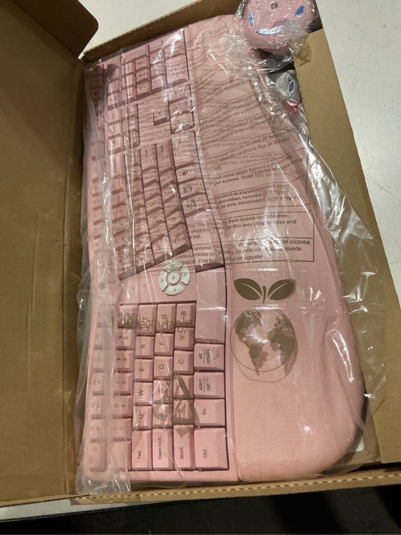Condition photo showing New/Like New for meetion ergonomic keyboard and mouse, wireless keyboard with vertical mouse, split curved keyboard with wrist rest, natural typing full size for windows/mac/pc/laptop, gray