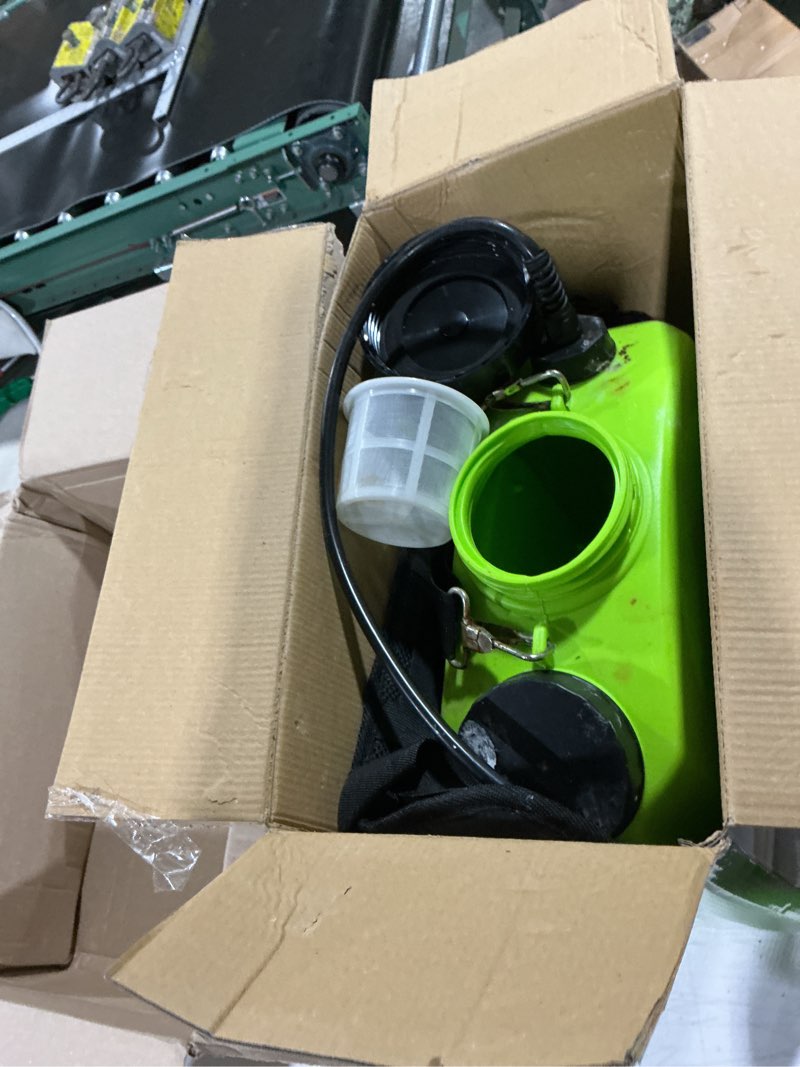 Condition photo showing As Is for battery powered backpack sprayer 4 gallon, adjustable pressure garden sprayer with digital display & padded straps, electric pump sprayer in lawn with 2.2ah battery, 5 nozzles, telescopic wand