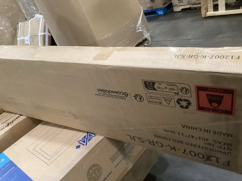 Condition photo showing As Is for Novilla King Bed Frame and Headboard, Linen Upholstered King Size Bed Frame with Wood Slats Support, No Box Spring Needed, Heavy Duty Feet, Easy Assembly, Grey Grey King