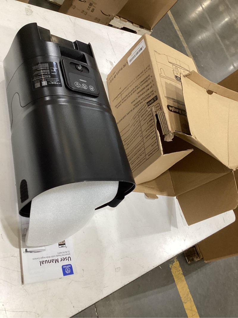 Condition photo showing As Is for papifeed automatic cat feeder with camera, 1080p hd & night vision, 6l cat food dispenser with app, 5g wifi timed cat feeder for dry food, 2-way audio, smart pet feeder for dog, 1-10 meals/day black 5g wifi & camera