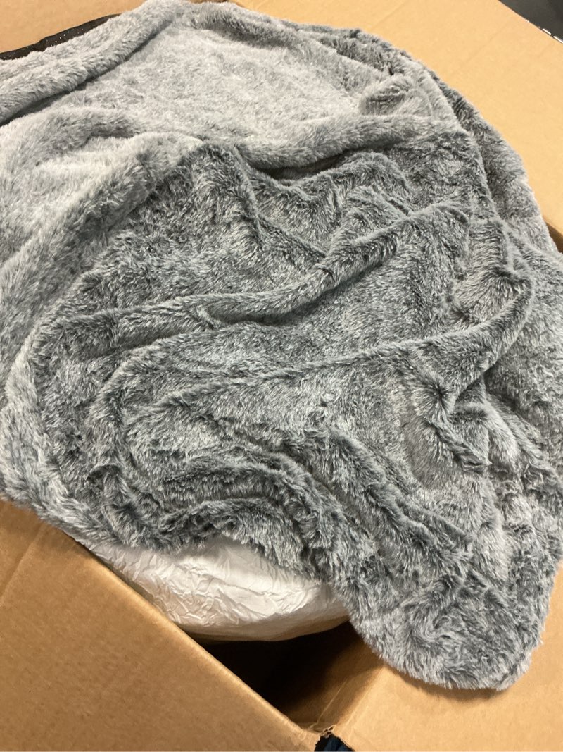 Condition photo showing Good Condition for Cozy Plush Grey Pouf | Living Room Ottoman Footrest at 20 x 15 Inches | Soft, Non-Shedding Round Stool Sofa Ottoman with Supportive Foam Filling | Foot Rest for Couch Light Grey